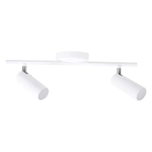 Biała lampa sufitowa LED z dwoma reflektorami, idealna do nowoczesnych wnętrz.