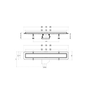 Rysunek techniczny odwodnienia liniowego t.b.t. z wymiarami.