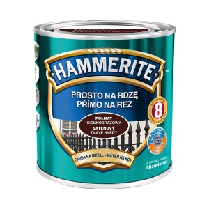 Hammerite farba antykorozyjna, ciemnobrązowa, do stosowania bezpośrednio na rdzę.