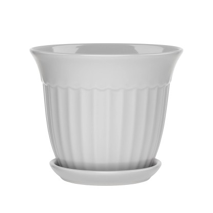 Doniczka z podstawką Xena szary połysk - 26 cm