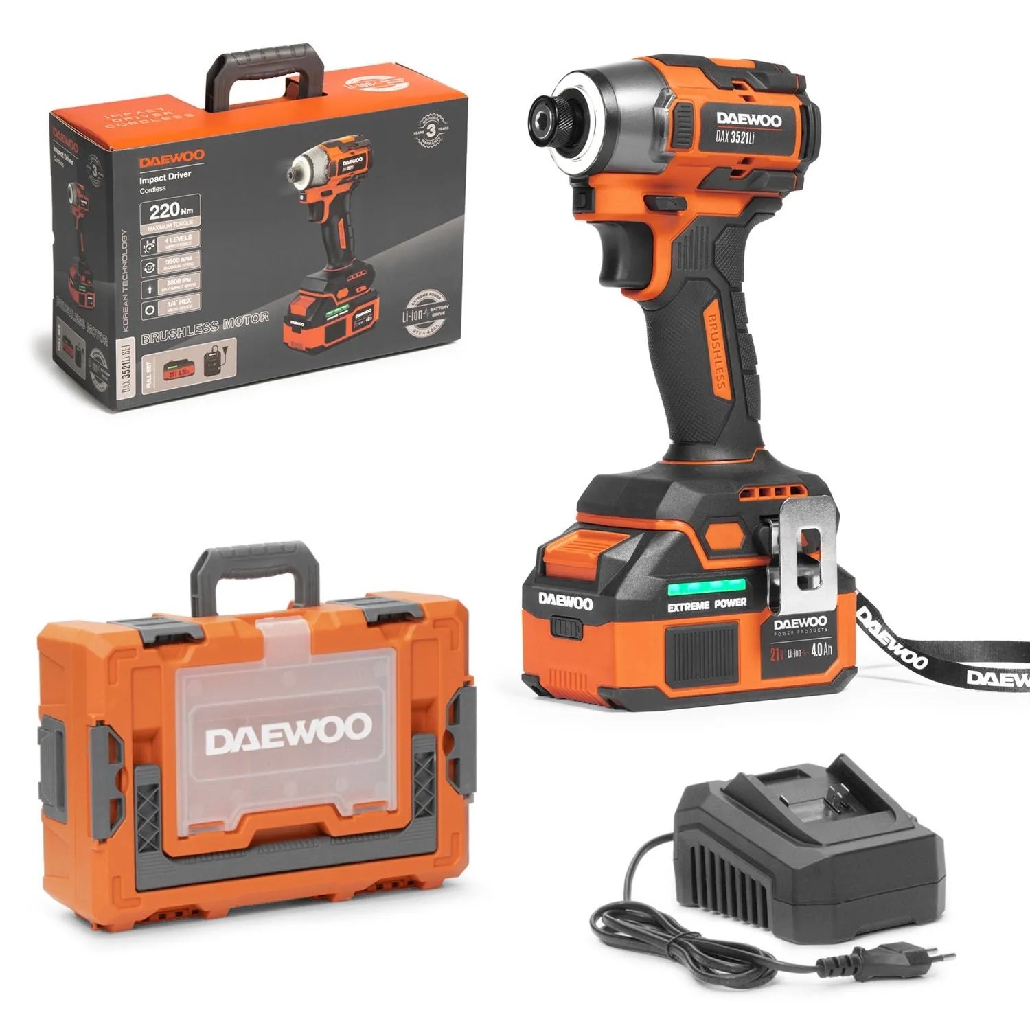 DAEWOO Zakrętarka udarowa DAA 3521 Li Set 21V 4,0 Ah
