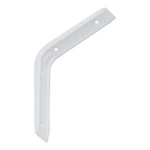 Biały wspornik kątowy do budowy mebli z otworami.