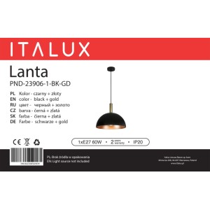 Italux Lampa wisząca LANTA 1xE27 60W czarno-złota