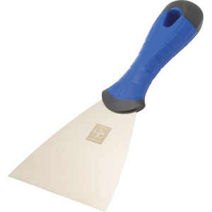 Szpachelka LUX Comfort 100 mm z niebieską rączką i ostrzem ze stali nierdzewnej.