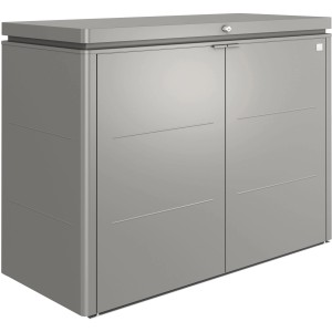 Biohort HighBoard 160 skrzynia ogrodowa w kolorze kwarcowy szary metalik, uniwersalna skrzynia z zamykanymi drzwiami.