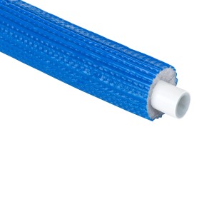 Niebieska izolacja rur do instalacji grzewczych, chroni rury przed utratą ciepła.