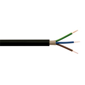 Czarny kabel ziemny NYY-J 3 x 1,5 mm² z kolorowymi żyłami do instalacji podziemnych.