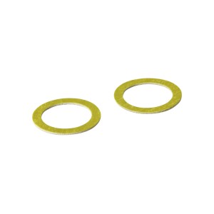 Dwie żółte uszczelki gumowe t.b.t. do różnych zastosowań.