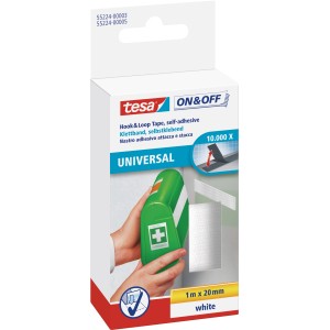 Opakowanie Tesa® On & Off Uniwersalny rzep, 1 m x 20 mm, biały.