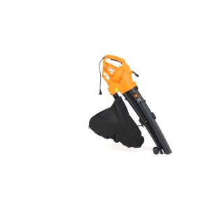 Elektryczny odkurzacz do liści z workiem.