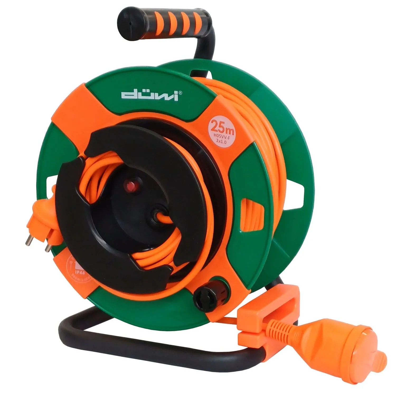 Düwi Przedłużacz bębnowy 1-gniazdowy 2P 2x1,0 mm2 zielono-pomarańczowy 22+3 m