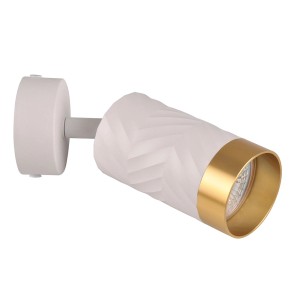 Biały kinkiet t.b.t. ze złotym akcentem do wnętrz.