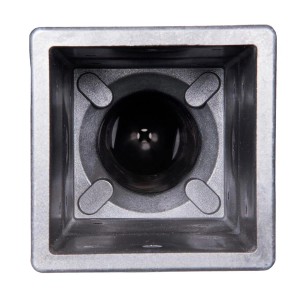 Podstawa słupka t.b.t. do budowy ogrodzeń, srebrna, widok z góry.