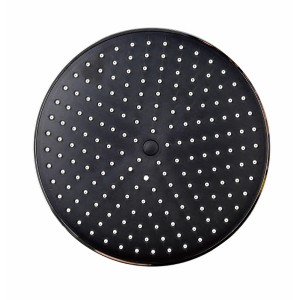 Czarna głowica prysznicowa kolumny prysznicowej t.b.t., widok z góry z dyszami.