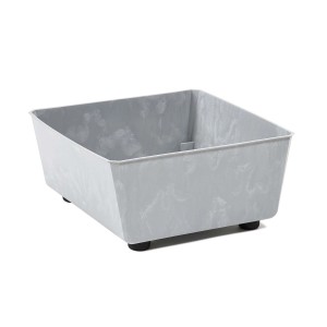 Szara donica t.b.t. z nóżkami do użytku wewnątrz i na zewnątrz.