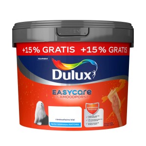 Wiadro białej farby do ścian Dulux EasyCare, farba lateksowa, plamoodporna z +15% gratis.
