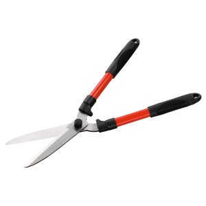 Ręczne nożyce do żywopłotu (53 cm) z czerwonymi uchwytami i czarnymi elementami chwytnymi.