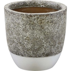 Dekoracyjny wazon na kwiaty t.b.t. z nakrapianą powierzchnią i białą podstawą.