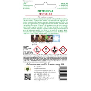 Opakowanie nasion pietruszki 'Festival 68' Legutko, idealne do uprawy pietruszki liściowej.