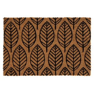 Wycieraczka z motywem liści, brązowo-czarna. Mata wejściowa do strefy wejściowej.