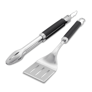 Weber Premium Zestaw przyborów do grillowania, 2-częściowy: Szczypce i łopatka ze stali nierdzewnej z antypoślizgowym uchwytem.