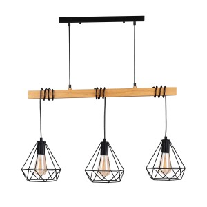 Goldlux Lampa wisząca VIGO WOOD 3xE27 max. 20W LED czerń+drewno