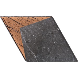 Płytka dekoracyjna w kształcie rombu, szara i miedziana.