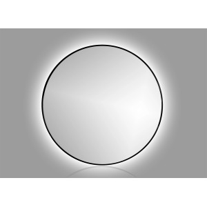 Okrągłe lustro t.b.t. z czarną ramą i podświetleniem.