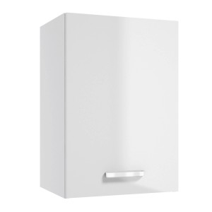 Biała szafka wisząca z kategorii zestawy mebli kuchennych z uchwytem.