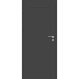Szare drzwi wewnętrzne t.b.t. z srebrną klamką. Nowoczesny design do wnętrz.