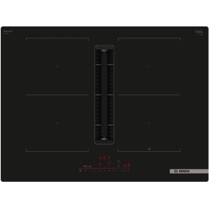 Czarna płyta indukcyjna z wbudowanym okapem.