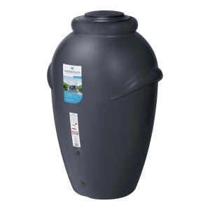 Szary zbiornik na deszczówkę t.b.t., 360L, do naziemnego użytku w ogrodzie.