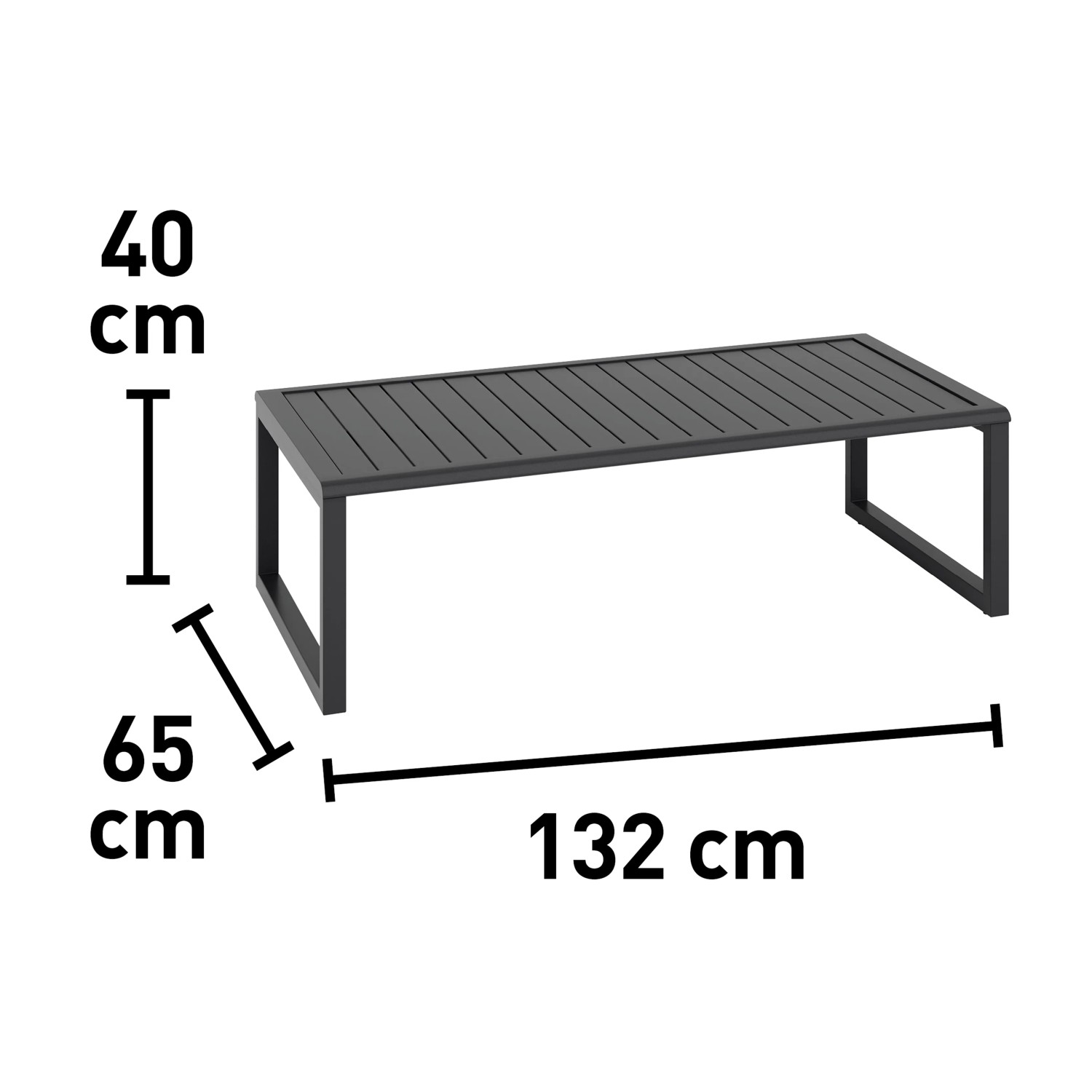 Stół z zestawu wypoczynkowego Tamworth, aluminium, antracyt, z wymiarami.