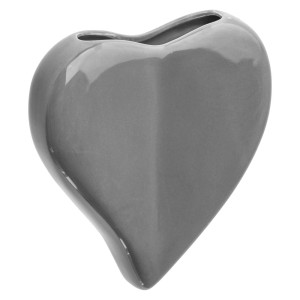 Szary wazon w kształcie serca, dekoracja do domu.