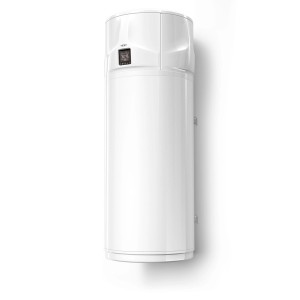 Biały bojler t.b.t. z cyfrowym wyświetlaczem. Podgrzewacz wody do użytku domowego.