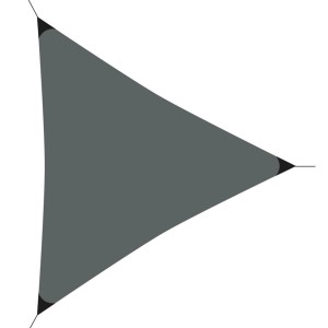 Szara, trójkątna markiza t.b.t. do ochrony przed słońcem w ogrodzie.