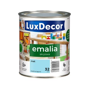 Puszka niebieskiej emalii akrylowej LuxDecor do drewna i metalu.