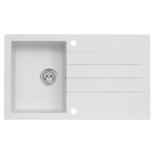 Biały zlewozmywak granitowy t.b.t. z ociekaczem.