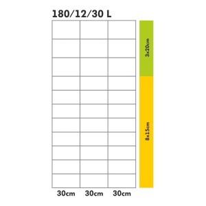 Schemat panelu ogrodzeniowego 180/12/30 L z wymiarami.