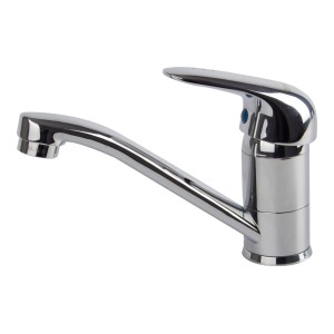 Błyszcząca, chromowana bateria umywalkowa t.b.t. do łazienki.