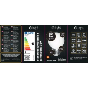 Żarówka LED E27, 0,5W, 80 lumenów, ciepła biel, do girland 36V.