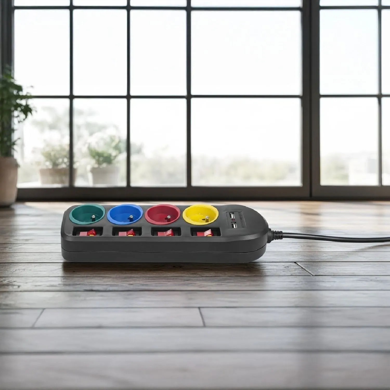 Maclean Listwa zasilająca MCE229 B 4 gniazda 2P+Z + 2xUSB 1,5 m, czarna_7