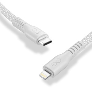 Biały kabel do ładowania t.b.t. z USB-C i złączem Lightning do akcesoriów telefonicznych.