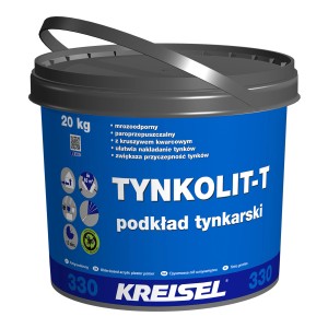 Niebieskie wiadro gruntu tynkarskiego Tynkolit-T firmy Kreisel, 20 kg.