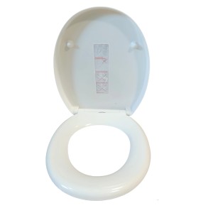 Biała deska sedesowa (t.b.t.) otwarta. Standardowa deska sedesowa dla OBI.