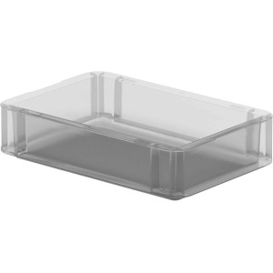 Przezroczysty Eurobox 30x20x7 cm pełna ściana, idealny do przechowywania i jako część modułowego systemu regałowego.