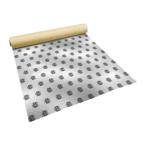 Rolka t.b.t. izolacji akustycznej pod panele, kolor srebrny ze wzorem.