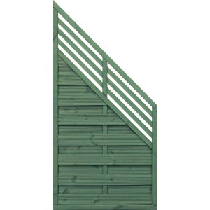 Zielony panel ogrodzeniowy z drewna t.b.t. z ukośnym wzorem listew do ogrodu.