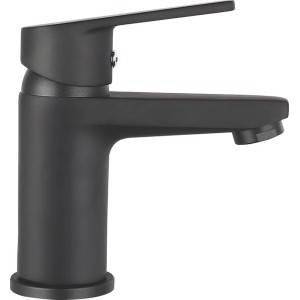 Czarna bateria umywalkowa t.b.t. do nowoczesnych łazienek.