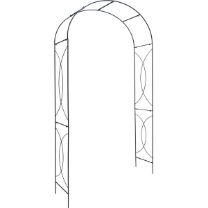 Czarny łuk różany ze stali, 220x120x35 cm, podpora dla roślin pnących w ogrodzie.